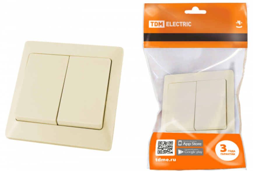 Выключатель 2 кл. 10А сл. кость "Ильмень" TDM